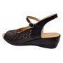 Sandale dama negre din piele naturala cu platforma joasa si perforatii florale Elviora CLP02N